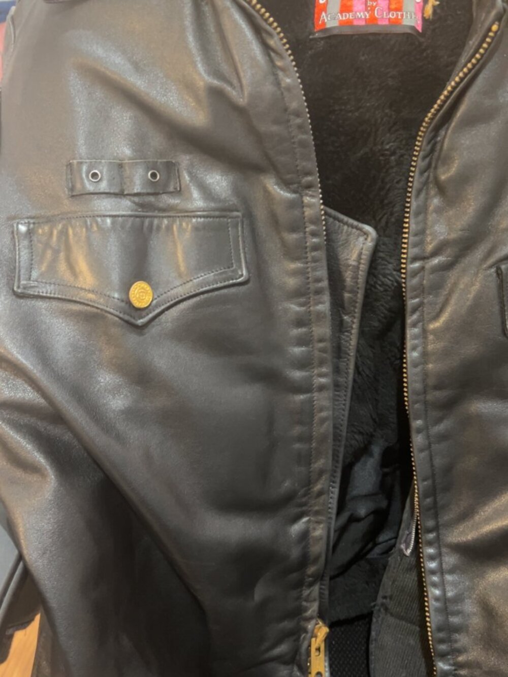 Vintage Black Leather Jacket XL Heavy, Faux Fur Lined, Hidden Pockets Durable - Picture 12 of 13